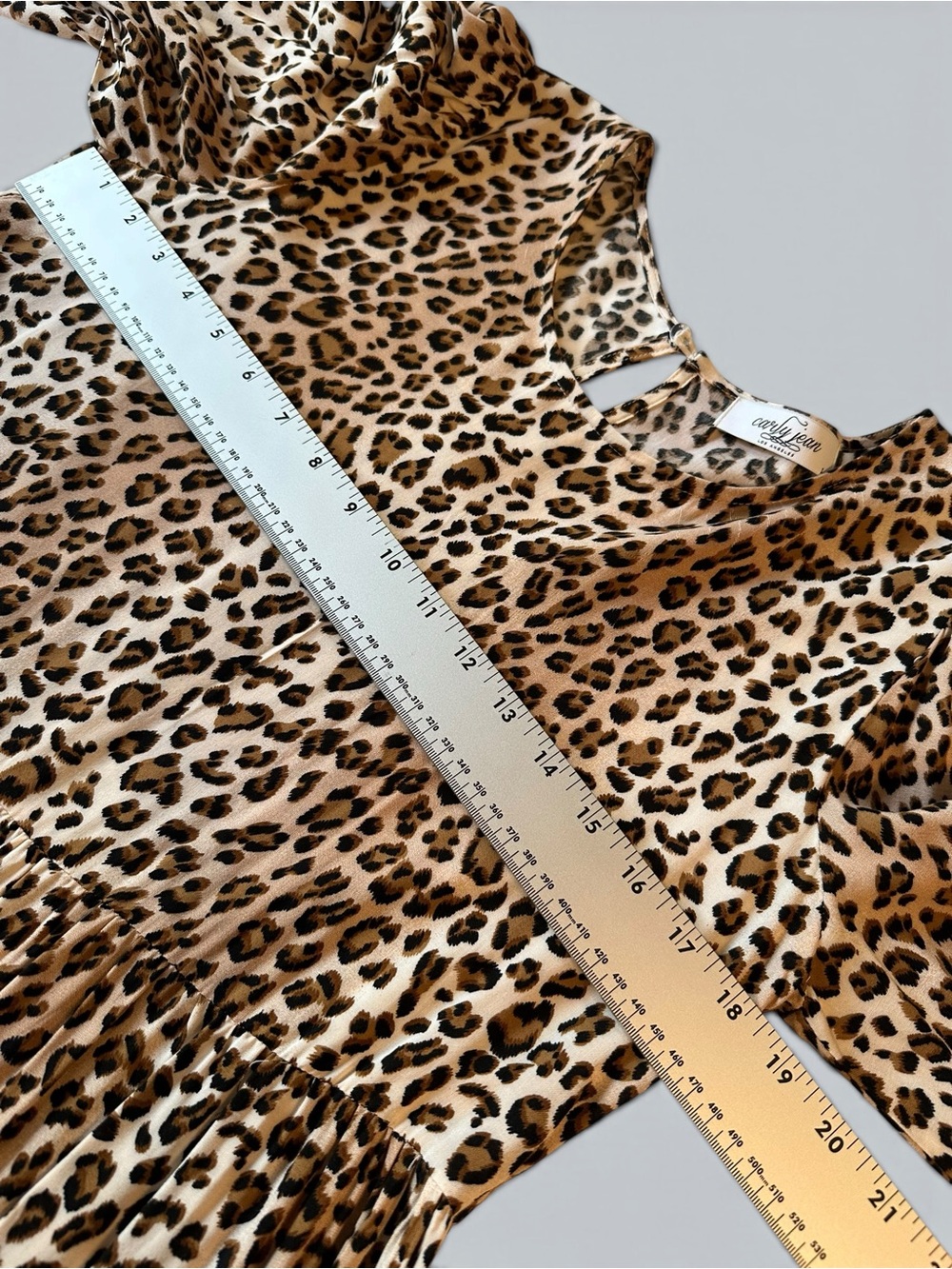 Carly Jean Los Angeles CJLA Rayon LEOPARD Tiered Midi Dress Large L - Picture 6 of 7